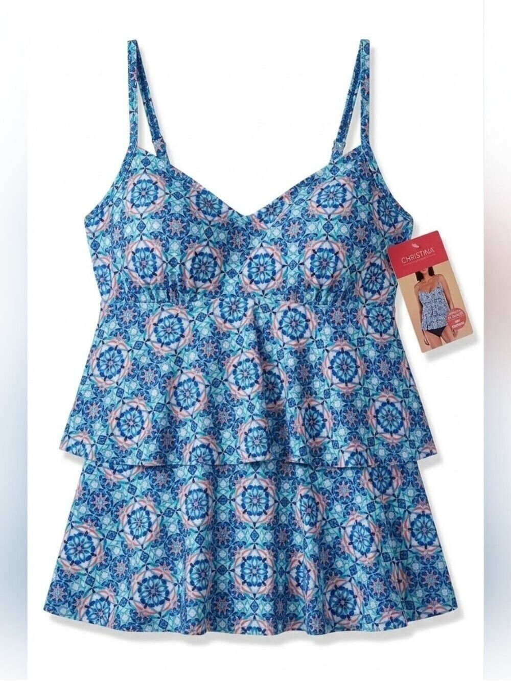 Christini Tankini Top ONLY, Feminine Layers, Adjustable Straps, NWT, Size 10